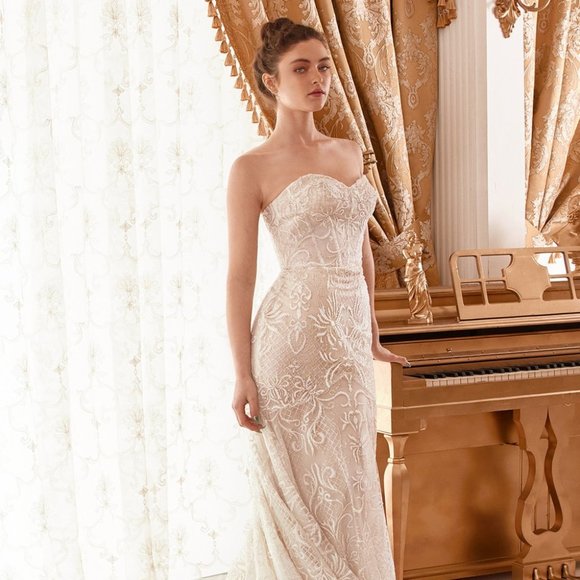 NEW LONG OFF THE SHOULDER SLEEVELESS EMBROIDERED MERMAID WEDDING DRESS CD A1104W